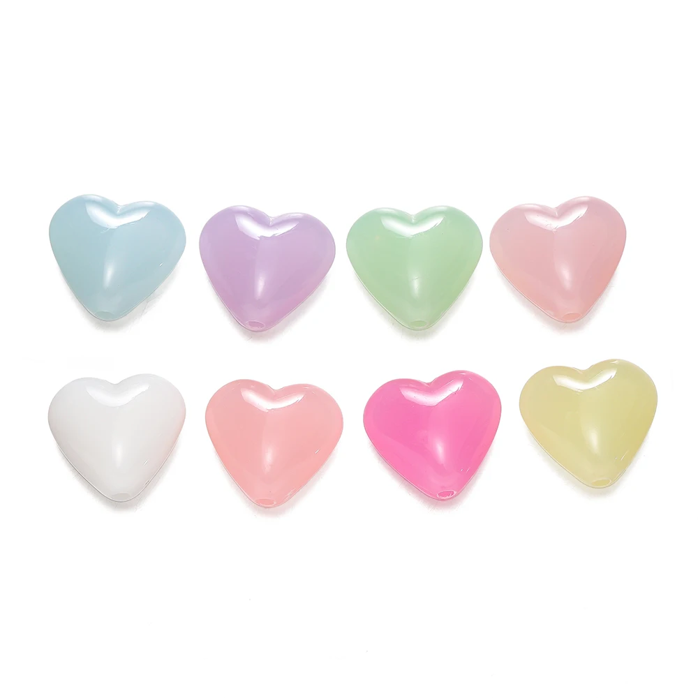 10/20Pcs Acrylic Jelly Colored Beads Heart shaped Loose Spacer Beads for Jewelry Making DIY Bracelet Necklace Accessories