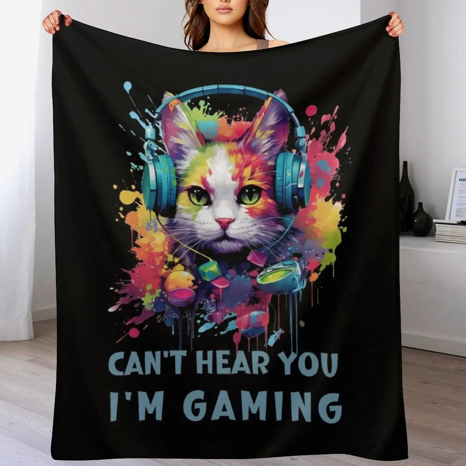 Can't Hear You I'm Gaming Gaming Cat Throw Blanket Spring Fall Cozy Throw Blanket for Couch