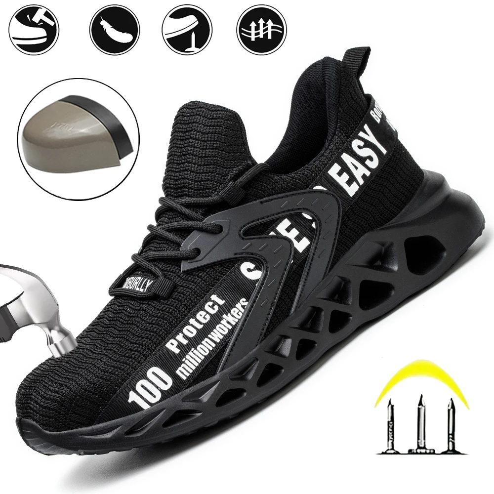 

Men's Safety Shoes Steel Toe Lightweight Breathable Upgraded Shock Absorption Work Slip-On Footwear for Comfort And Protection