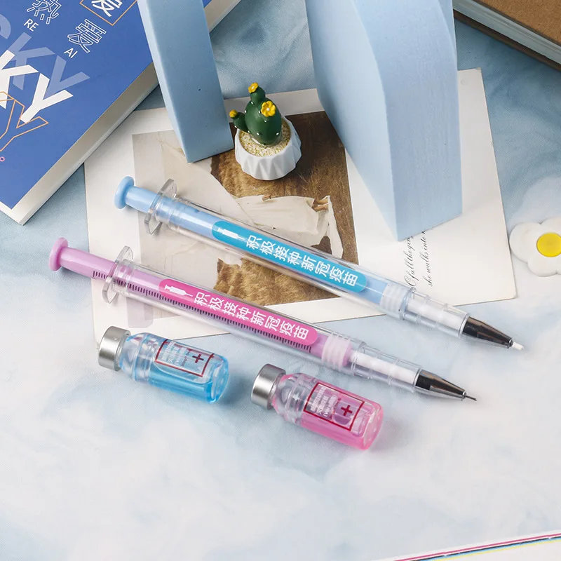 10PCS Chinese version Syringe Gel Pen Simulation Eliminates Injection Syringe Shape Ballpoint Pen