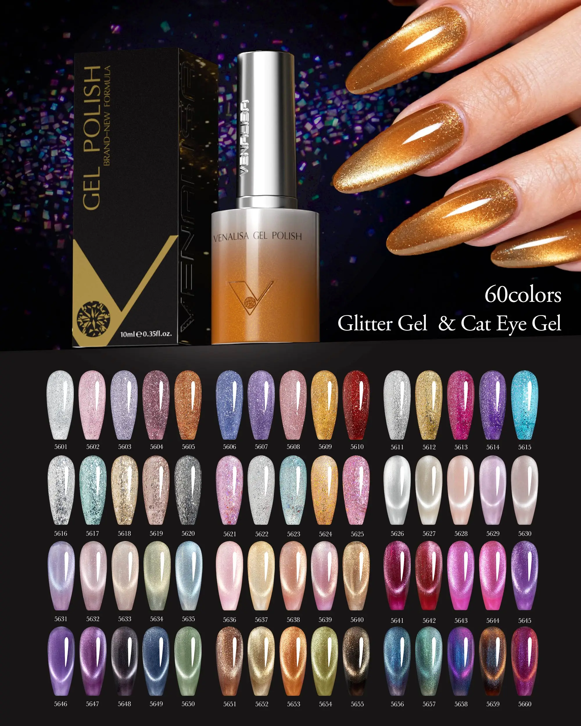 Venalisa Hema Free TPO Free Gel Nagellack 10 ml Halloween Gel Lack Cat Eye Magnet Nagel Gel Polish Soak Off UV LED Nagel Gel – Detail 4