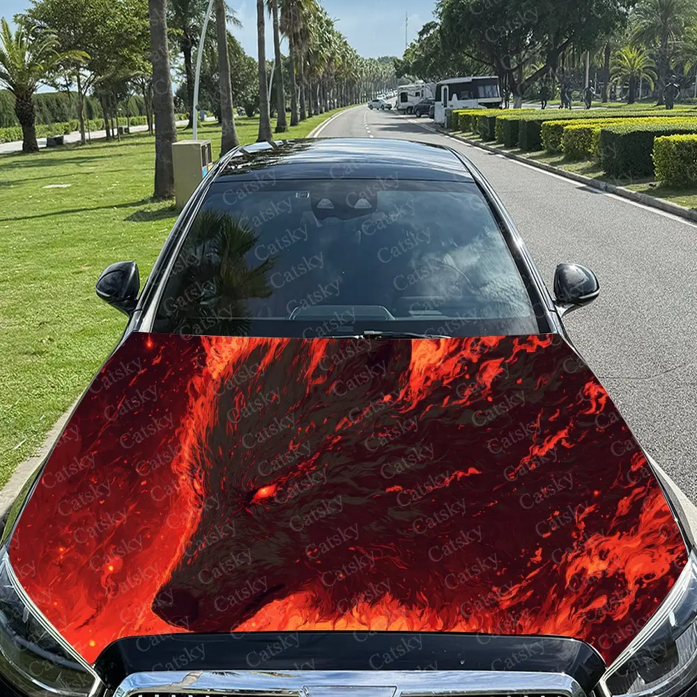 

Impressive Fiery Scene Car Hood Stickers - Self-Adhesive, Waterproof and Durable Vinyl Wrap, Decorate And Protect Your Car - The