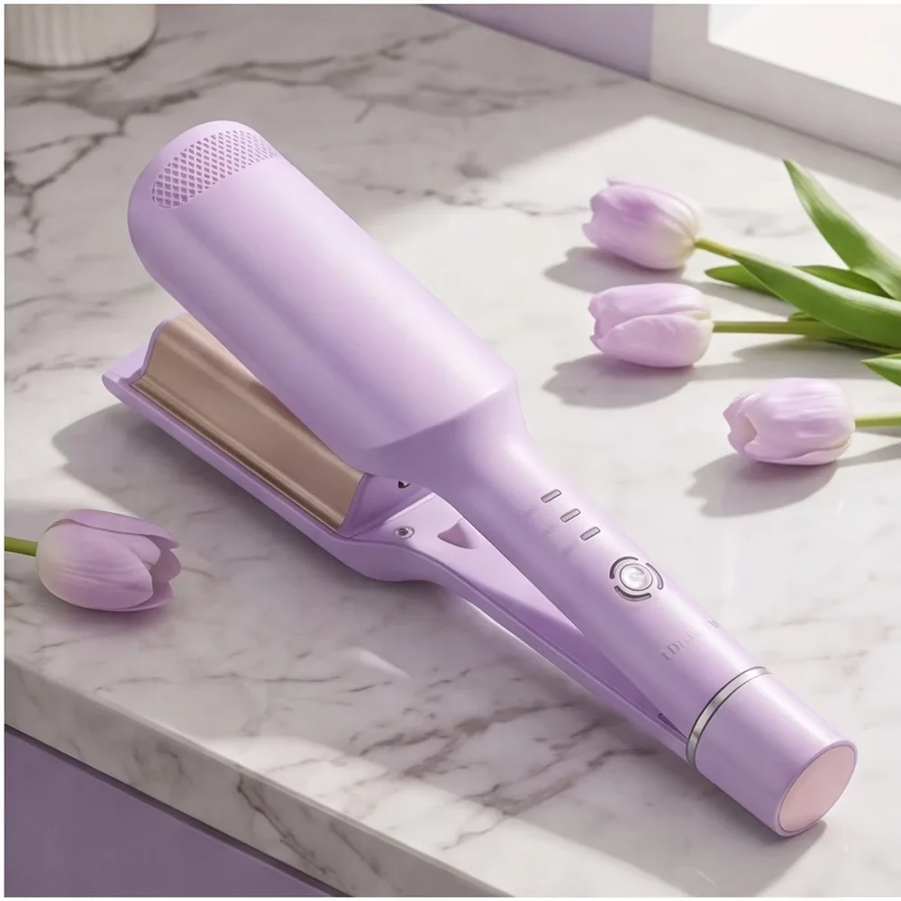 Rizador de Pelo Eléctrico de 36MM para Ondas Profundas, Estilizado Duradero, Calentamiento Rápido, Anti-escaldaduras, Color Morado