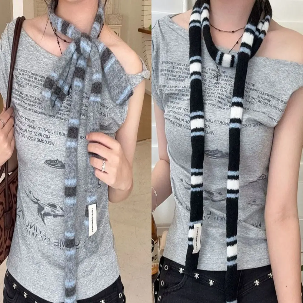 الكورية محبوك مخطط نحيل وشاح تكويم ارتداء الدافئة قطاع وشاح للرقبة DIY لينة منديل المرأة