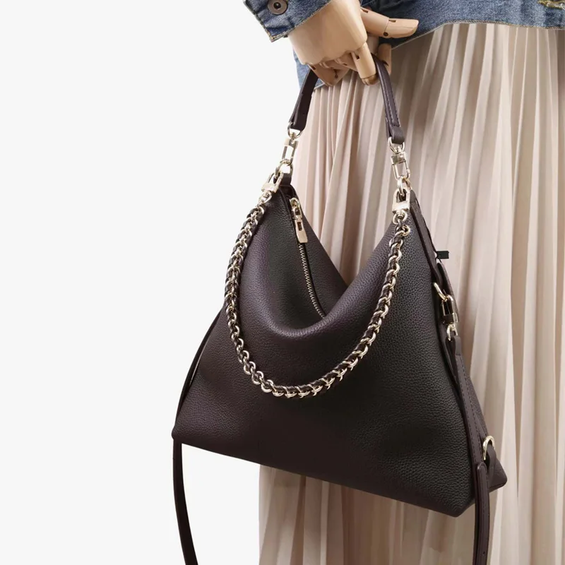 Lady Genuine Leather Shoulder Bag with Adjustable Crossbody Strap Women Fashion Handbag with Chain Casual Tote Bags for Female