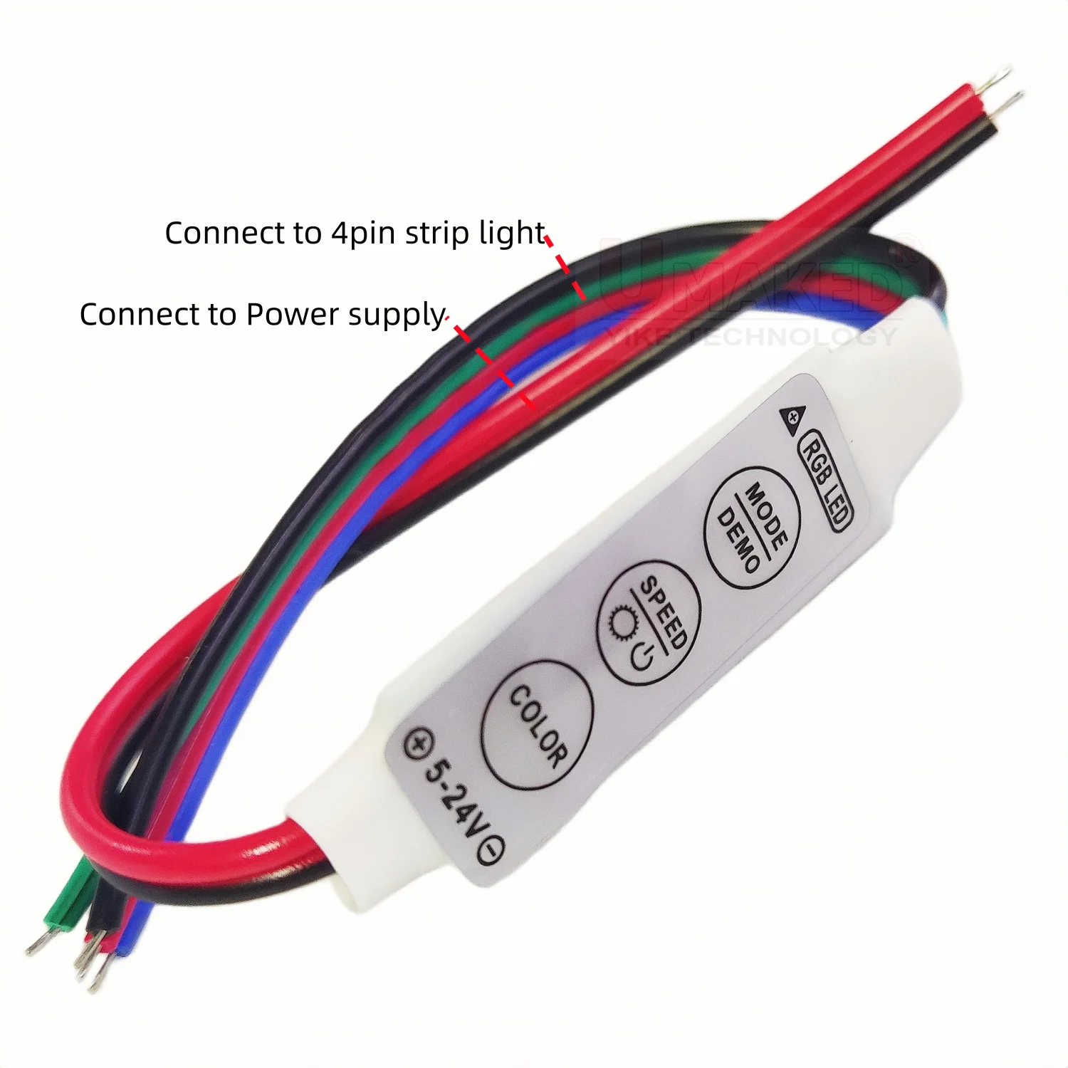 2pcs Mini 3 Keys RGB Controller DC 12V 24V 6A Brightness Dimmer 4 Pin wire for Constant Voltage LED 2835 5050 Color Strip Light