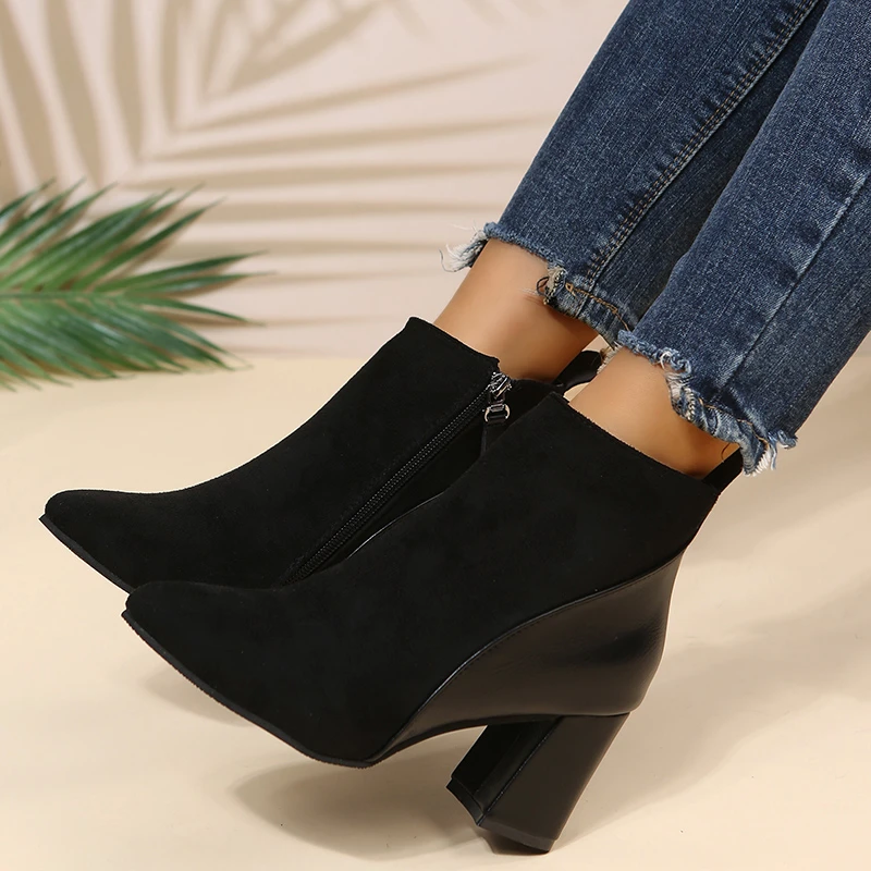 Women Ankle boots Genuine Leather plus size 35-41 cm feet length ankle boots pointed toe side zipper winter shoes women