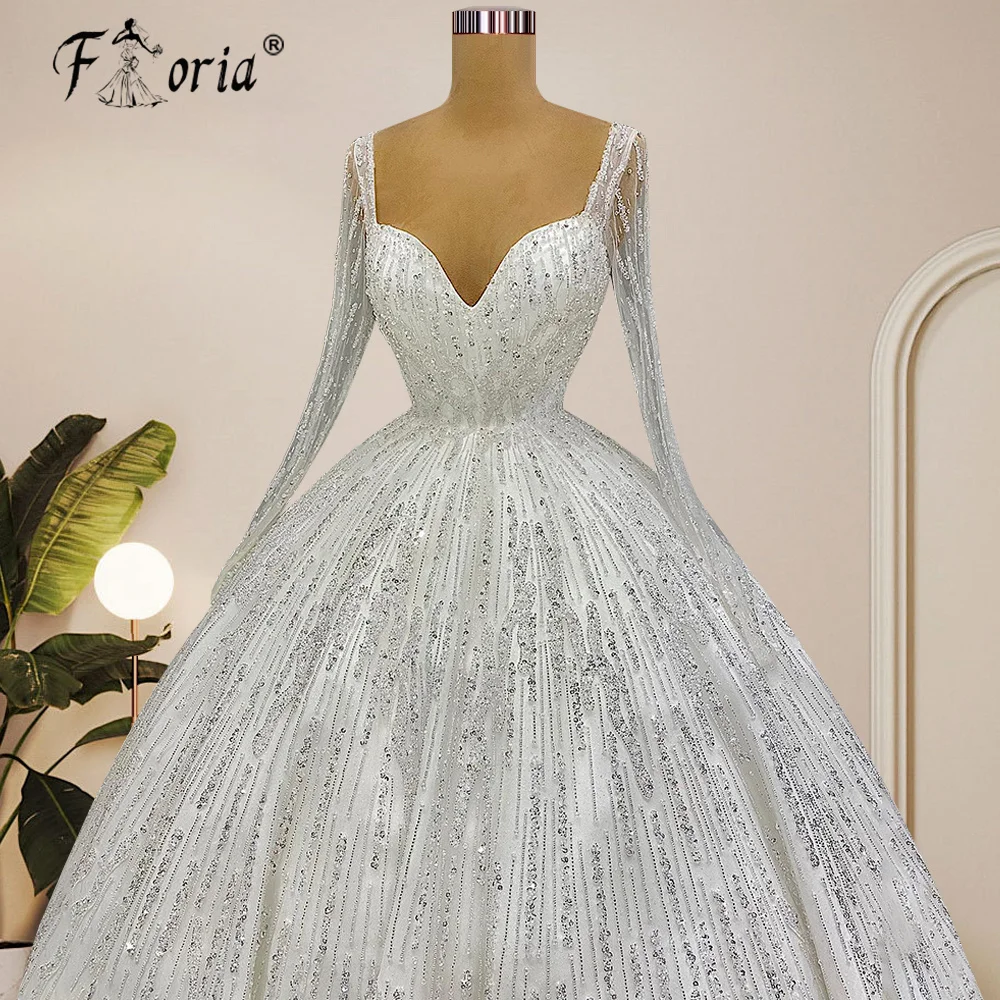 Robe De Mariee Ball Gown Vintage Wedding Dress 2023 Long Sleeves Vestido De Novia Lace Sequined Shiny Glitter African Women