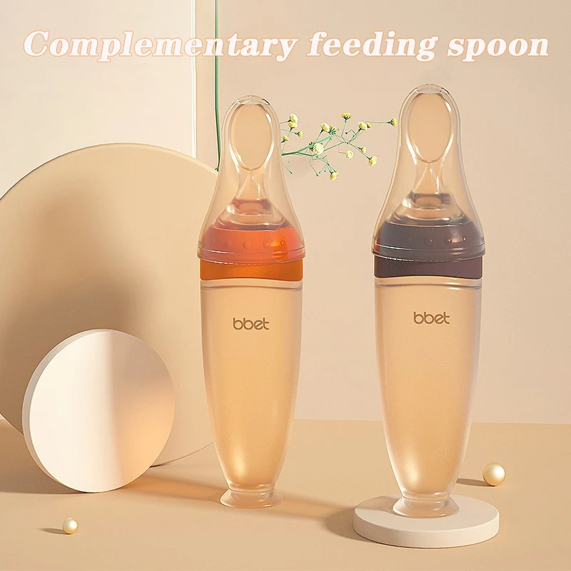 

Squeezing Feeding Bottle Silicone Newborn Baby Training Rice Spoon Infant Cereal Food Supplement Feeder Safe Tableware Tools