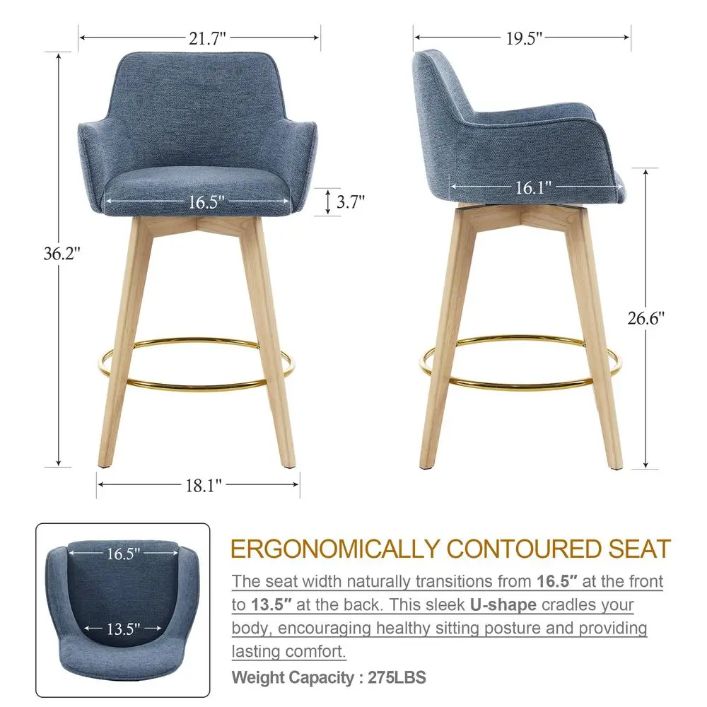 

Modern 26 Counter Height Bar Stools Set of 3, Swivel Kitchen Island Tall Chairs with Back, Arm, Footrest and Solid Wood Legs, L