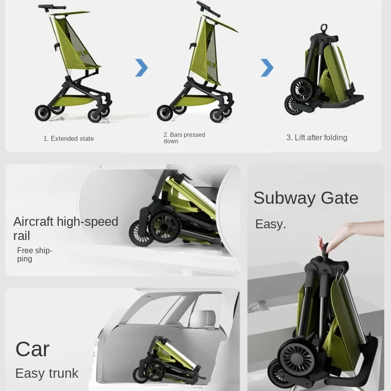 Portable Folding Lightweight Strollers,Outdoor Comfortable Cabin Compact Stroller,Shock-absorbing Wheel Travel Stroller Airplane