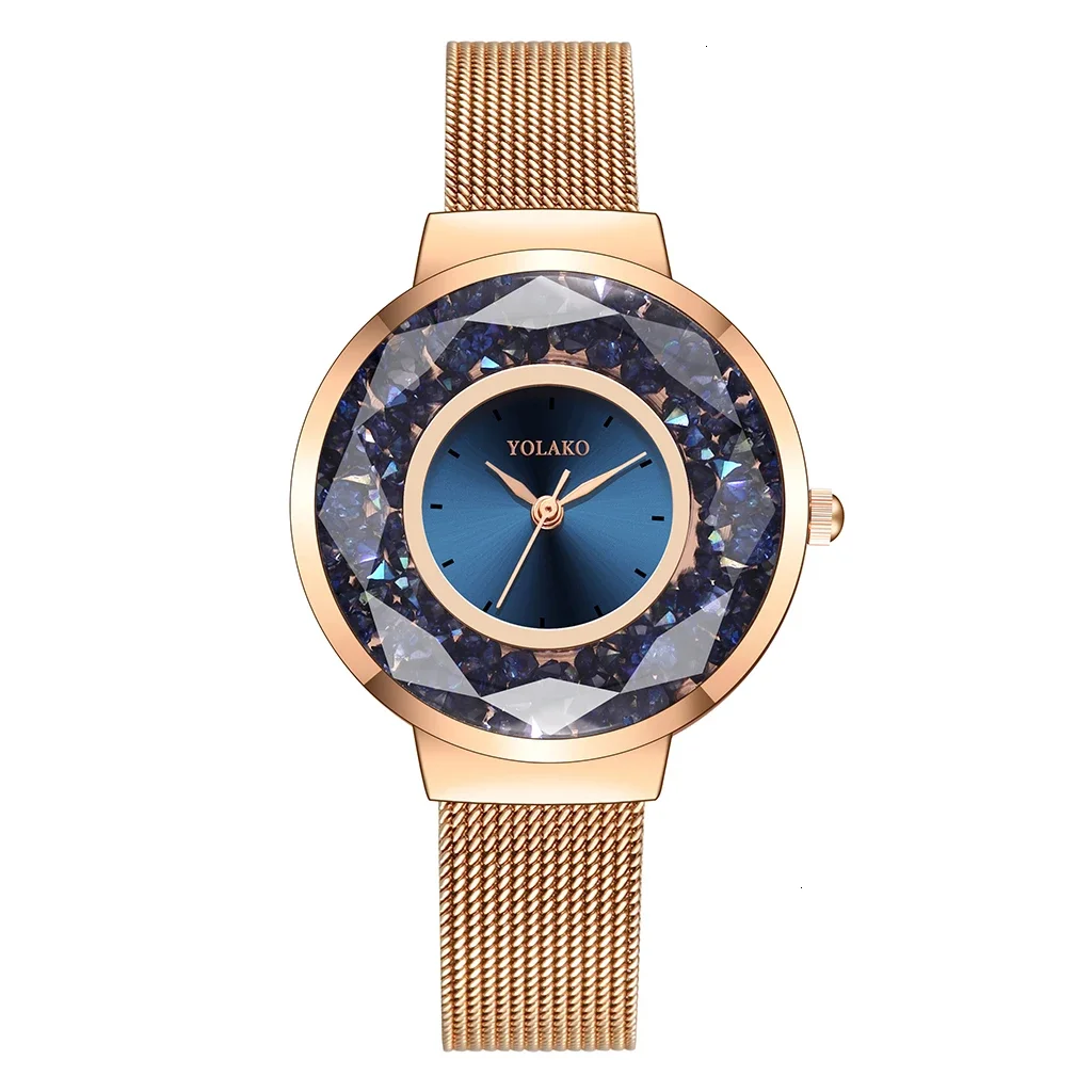 YOLAKO Donne di Lusso Vestito In Oro Rosa Orologi di Cristallo In Acciaio Inox Maglia Cintura Orologio Al Quarzo Orologi Da Donna Relogio Feminino