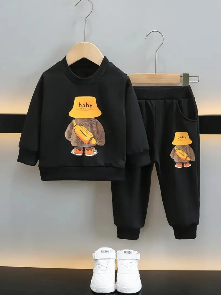 Korean Kids Set Autumn Children Clothes Cotton Sweater Sports Pants Suit Girl Boy Fashion Pullover Tops Outfits Baby Sweatshirt