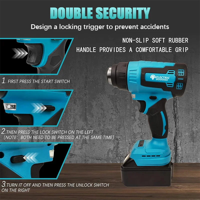 2000W Cordless Electric Heat Gun 600 Temperature Handheld Hot Air Gun With 3 Nozzles Industrial For Makita 18V Battery