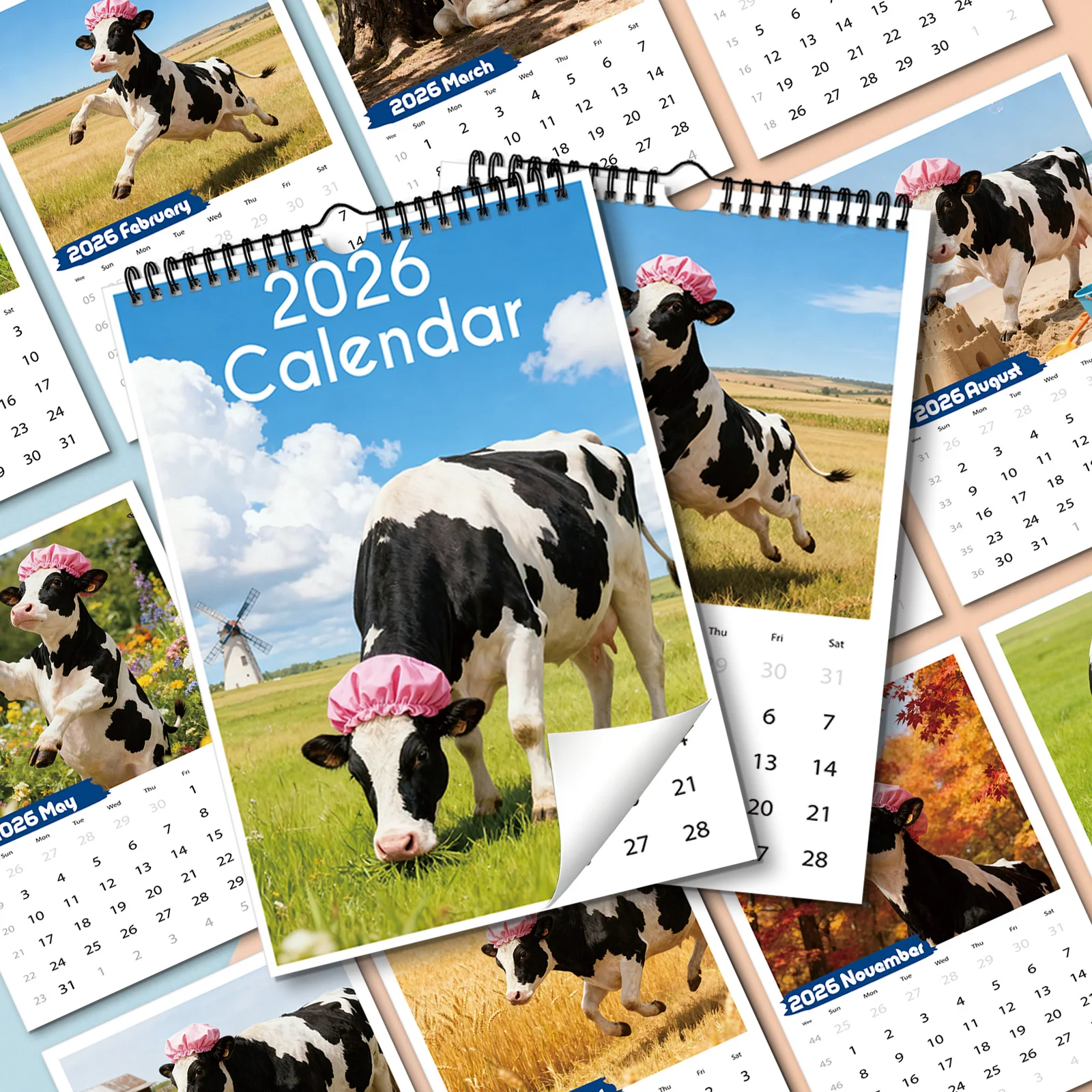 

1PC 2026 Hat-Wearing Cow Theme Calendar,Used for Date Viewing, A Playful Decoration, Makes A Great Gift
