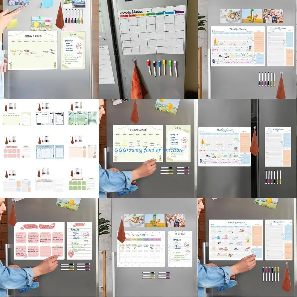 H9EB Whiteboard Calendar Weekly Planner Monthly To-do-list Board Fridge Calendar Whiteboard for Kitchen