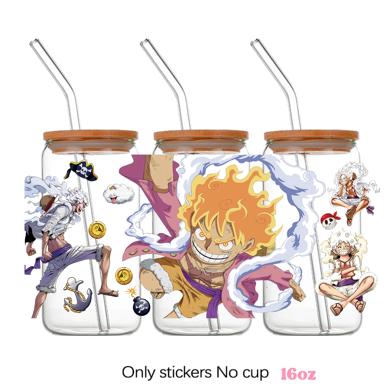 12 piezas/set ONE PIECE UV DIY Decoración Calcomanías Luffy Zoro Transferencias 3D UV DTF Pegatinas para Vasos de 16oz Envolturas Adhesivas UV DTF para Tazas
