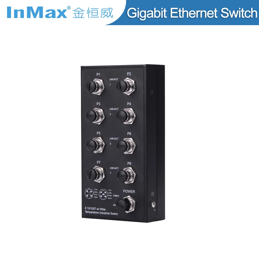 InMax Manufacturer IP40 8 Port 100M D-coding Vehicle Car Train Industrial M12 Ethernet Switch