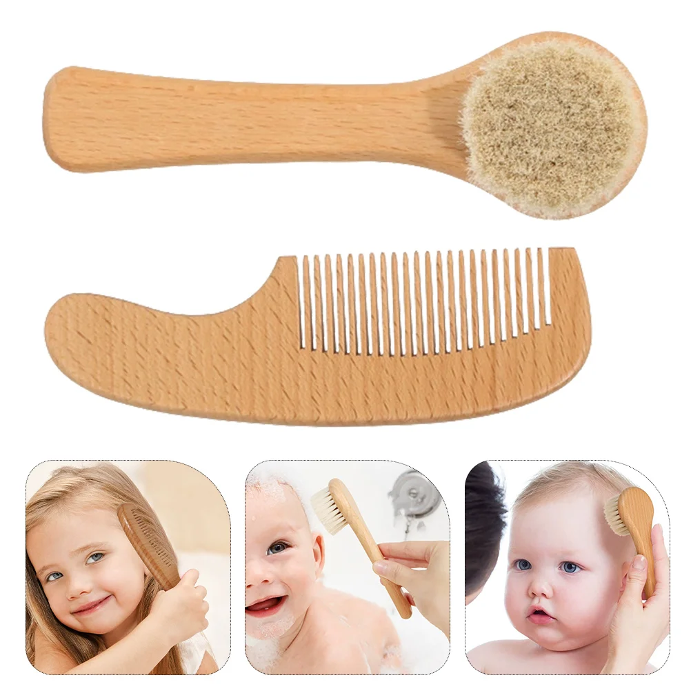 Baby Wash Suit Shampoos Brush Barber Horse Hair Set Scalp Comb Grooming Kit Newborn Beech Massage Handheld Bath