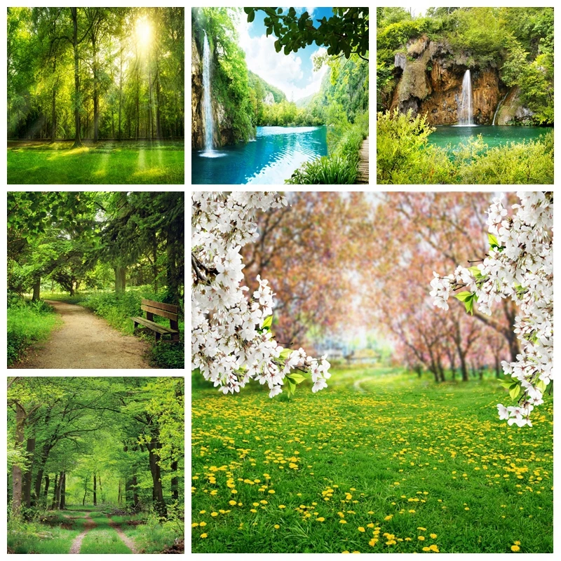 Spring Landscape Backdrop Photography Green Forest Waterfall Baby Photo Photographic Room Decor Background Photo Studio Shoots