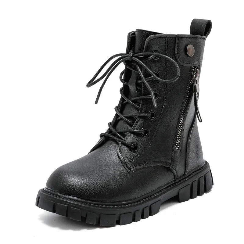 2023 New Black Girls Boots Drop Shipping PU Children Fashion Casual Short Boots Simple Princess Boot Narrow Band Kids Boots Chic