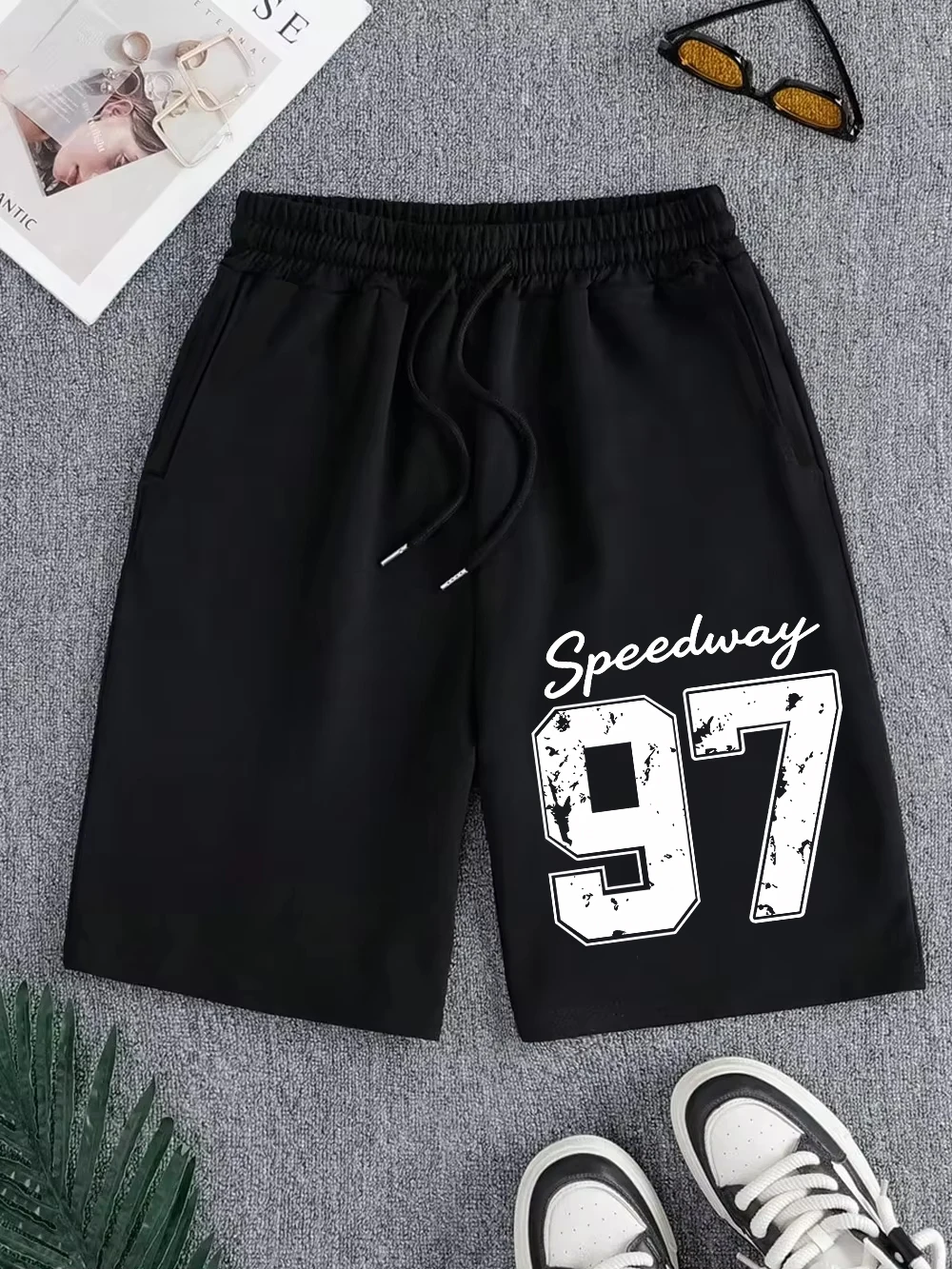 

Мужские шорты Speedway Numbers 97 Prints, базовые, с высокой талией, широкие, до колена, летние, оверсайз, повседневные, с карманами