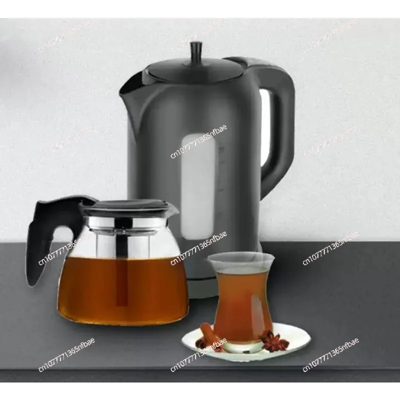 Electric Turkish Tea Maker Kettle Set Glass Teapot Stainless Steel Infuser Samovar Machine for Black Tea Coffee Water Boiler