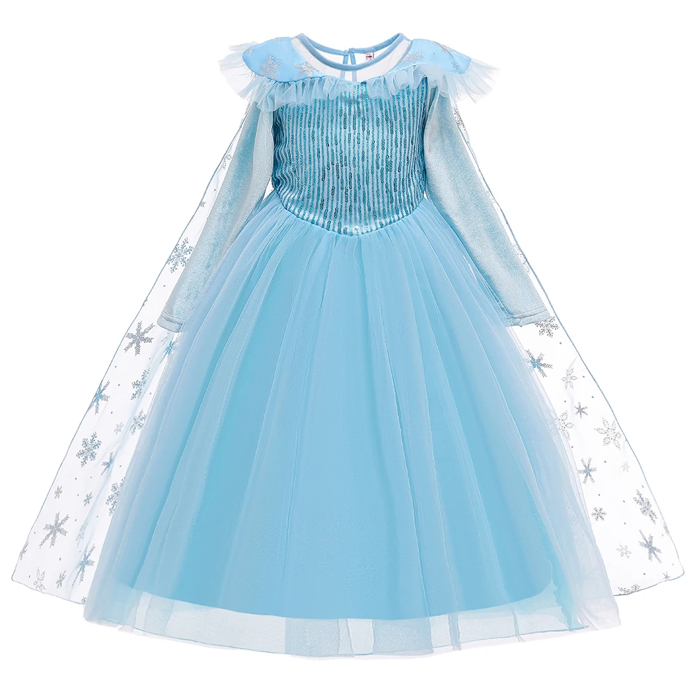 Girls Sequin Party Dress with Tulle, Kids Cosplay Clothing, Princess Ball Gown, Halloween Costume, Carnaval, Else Anna, Snow Queen, Prom