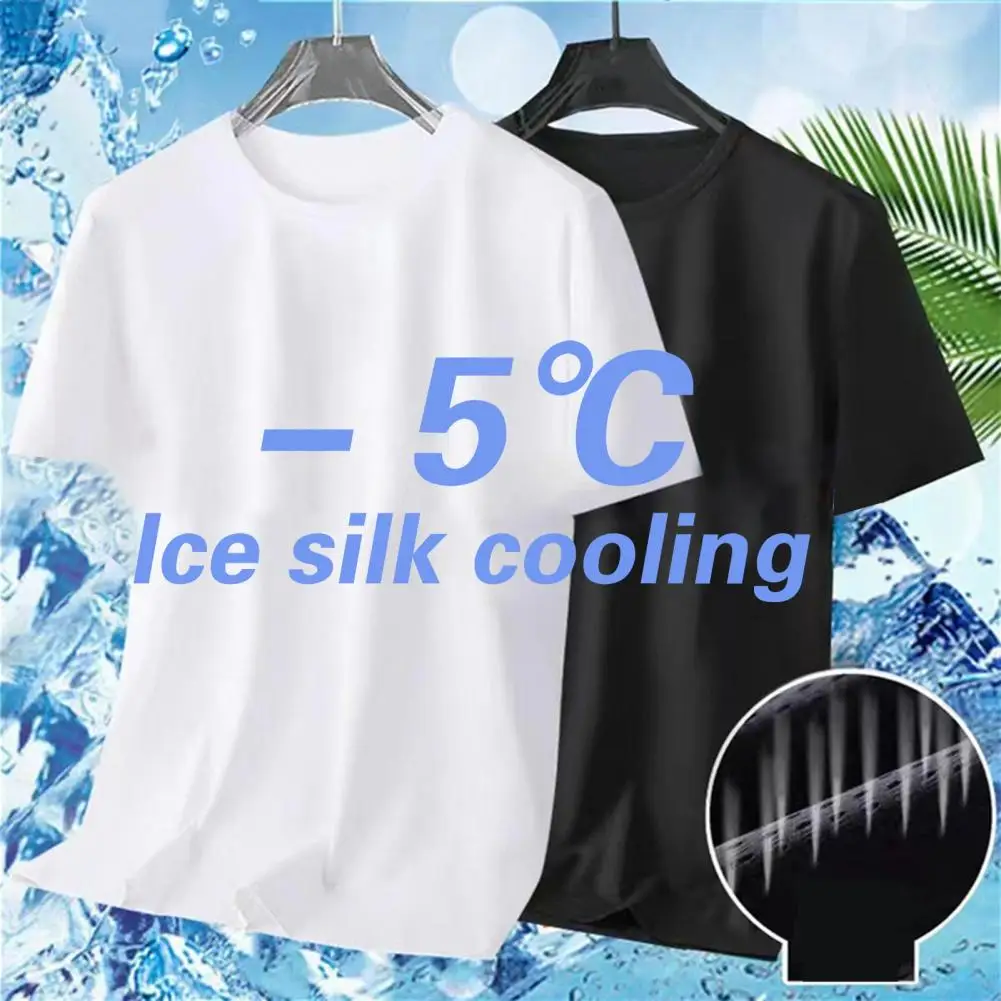 Camiseta de malla de secado rápido de seda de hielo para hombre, ropa deportiva suelta de verano, Top fino transpirable de manga corta, camisetas negras de Fitness