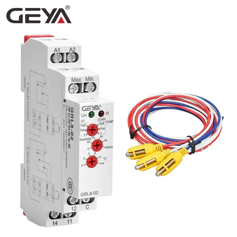 GRL8 Flüssigkeitsstandsregler-Relais 10A Elektronischer Flüssigkeitsstandsregler mit Sensor AC/DC24V-240V GEYA