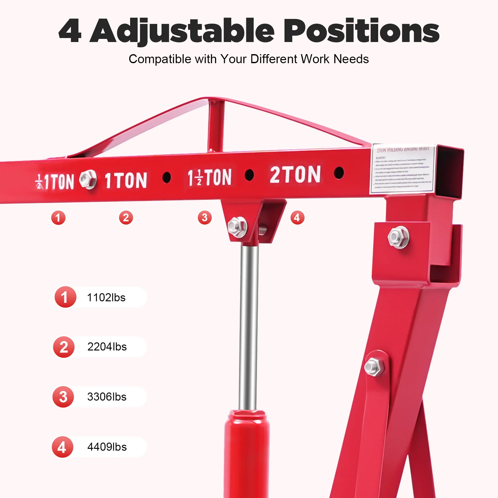 Guindaste hidráulico dobrável de 2 toneladas/4409,2 lbs com nivelador de motor, elevador hidráulico dobrável
