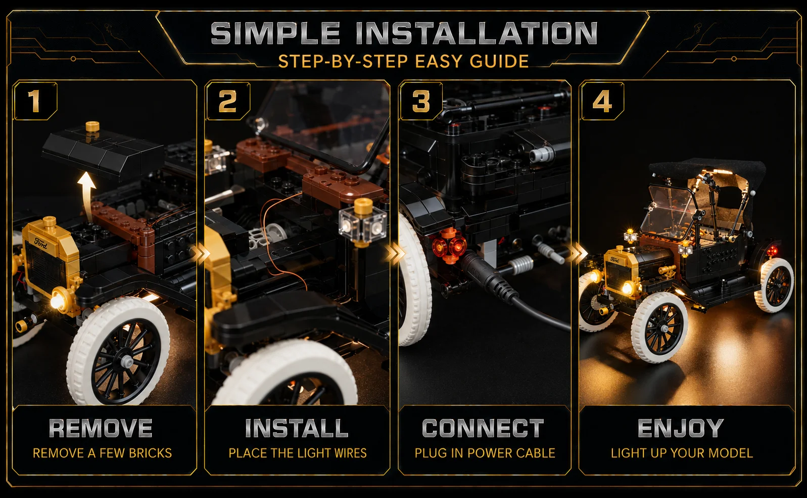 HPROSPER LED Accessory Light (No Model) For LEGO 11376 Ford Model T Easy Install Hidden Wiring