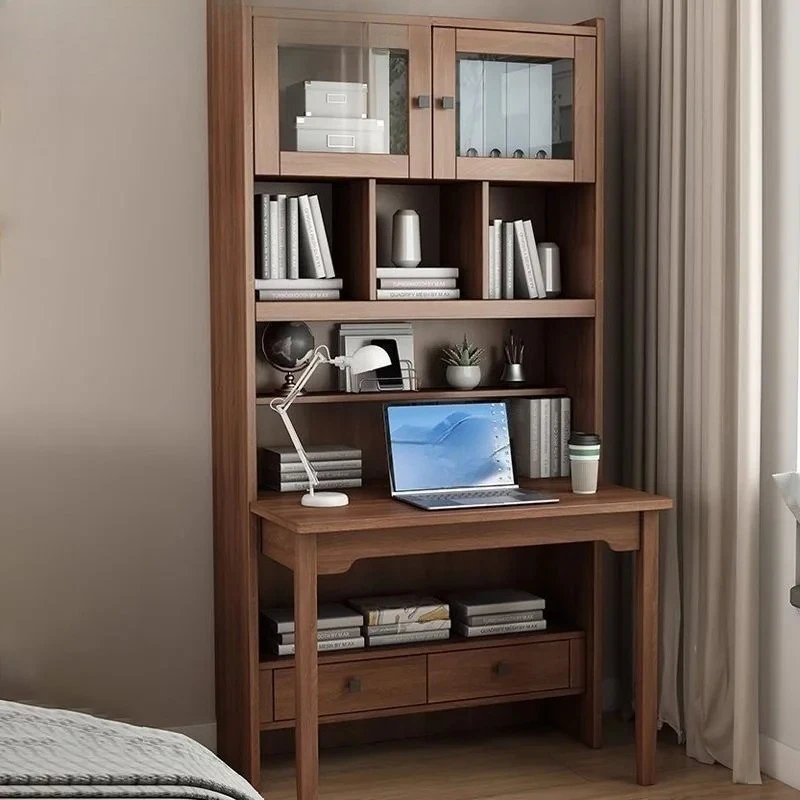 

Складной стол из массива дерева со встроенной книжной полкой и интегрированным шкафом, компьютерный стол из массива дерева для учебы.