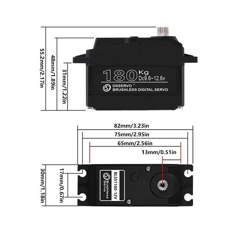 Dsservo BLS51180 12V RC Digital Servo 180KG Metal Gear 18T Arm Motor for 1/5 Baja Crawler Cars Boat FPV Drone Car Robot DIY Toy