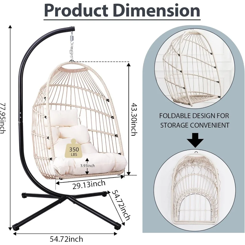 كرسي بيضة متأرجح قابل للطي في الفناء الخارجي مع راتان عالي الدقة وإطار من الفولاذ المقاوم للصدأ عالي التحمل للاسترخاء المريح #6