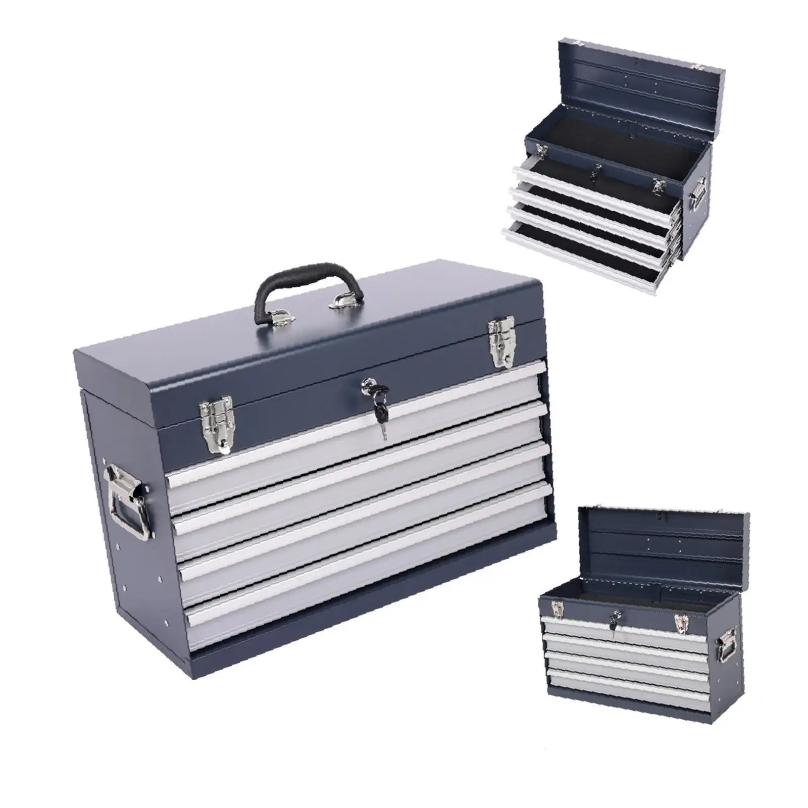 

Heavy Duty Metal Tool Box 21 Inch Portable Organizer 4 Drawer Ball Bearing Slide Locking Chest for Car and Home