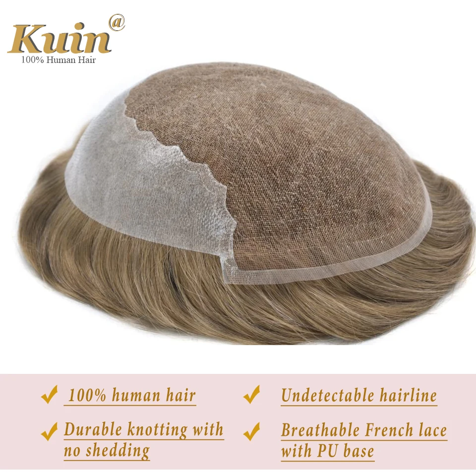 

New French Lace Front With PU Back Breathable Natural Hairline Human Hair Replacement Men's Toupee Capillary Prosthesis Men Wigs