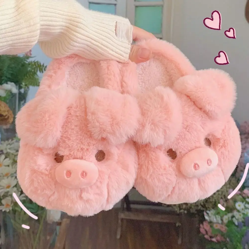 

Soft Homewear Pig Slippers Thicken Anti-slip Winter Warm Slippers Thick Soled Cute Furry Cotton Shoes Indoor