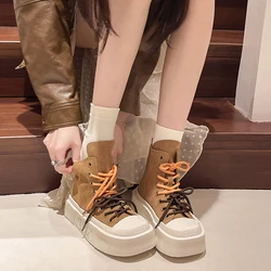 Women Platform Ankle Boots Lace-up Sneakers 2024 Autumn New Outdoor Walking Shoes Casual Cozy Non Slip Femme Botas Punk Gothic