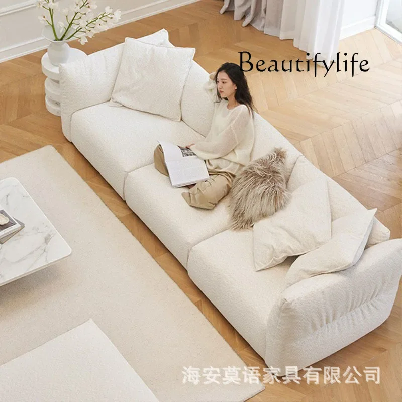 

X35 Nordic Grid Lamb Wool Small Apartment Sofa Living Room Modern Simple Anti-cat Scratch Cloth Straight Row Fabric Sofa