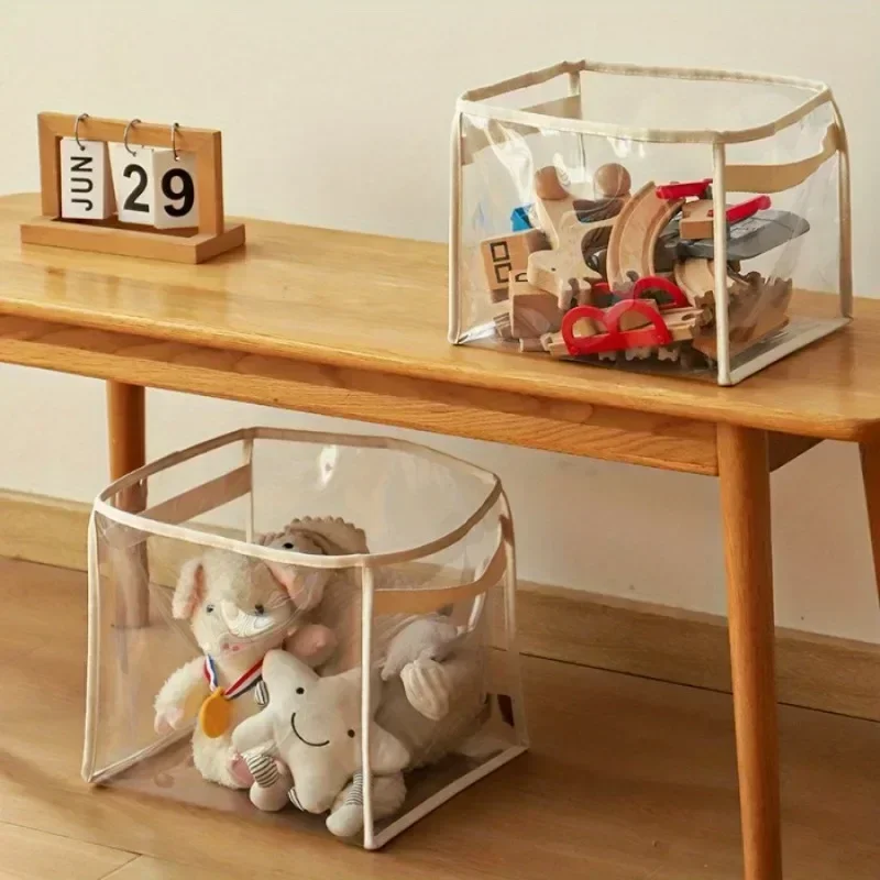 Transparent Storage Box Children\'s Toys Storage Basket Plush Toys Large-capacity Household Portable Folding Book Storage