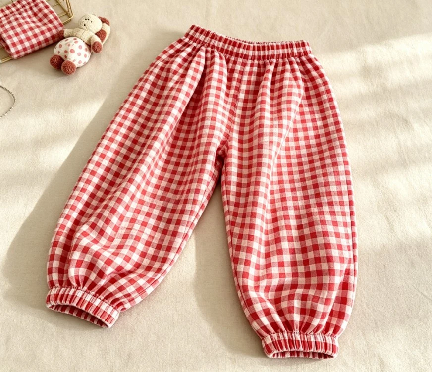 9M-6Y Little Kids Pants Children Classic Gingham Plaid Trousers Children Casual Bottom Baby Infant Costume Children Fashion Pant