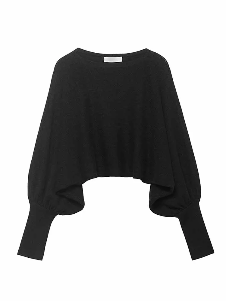 

HH Women's Fashion Versatile Sweet Round Neck Puff Sleeves Short Knitted Pullover Sweater Female Temperament Casual Blouse Top
