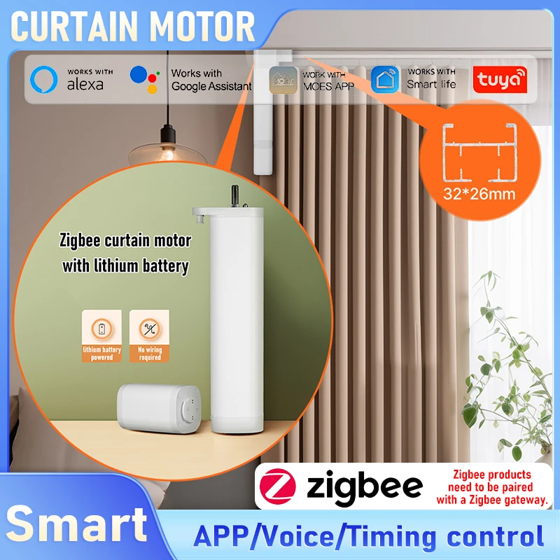 

Tuya ZigBee Smart Curtain Motor, Electric Auto Curtain System, Quiet Operation App Voice Control Work With Alexa/Google Home