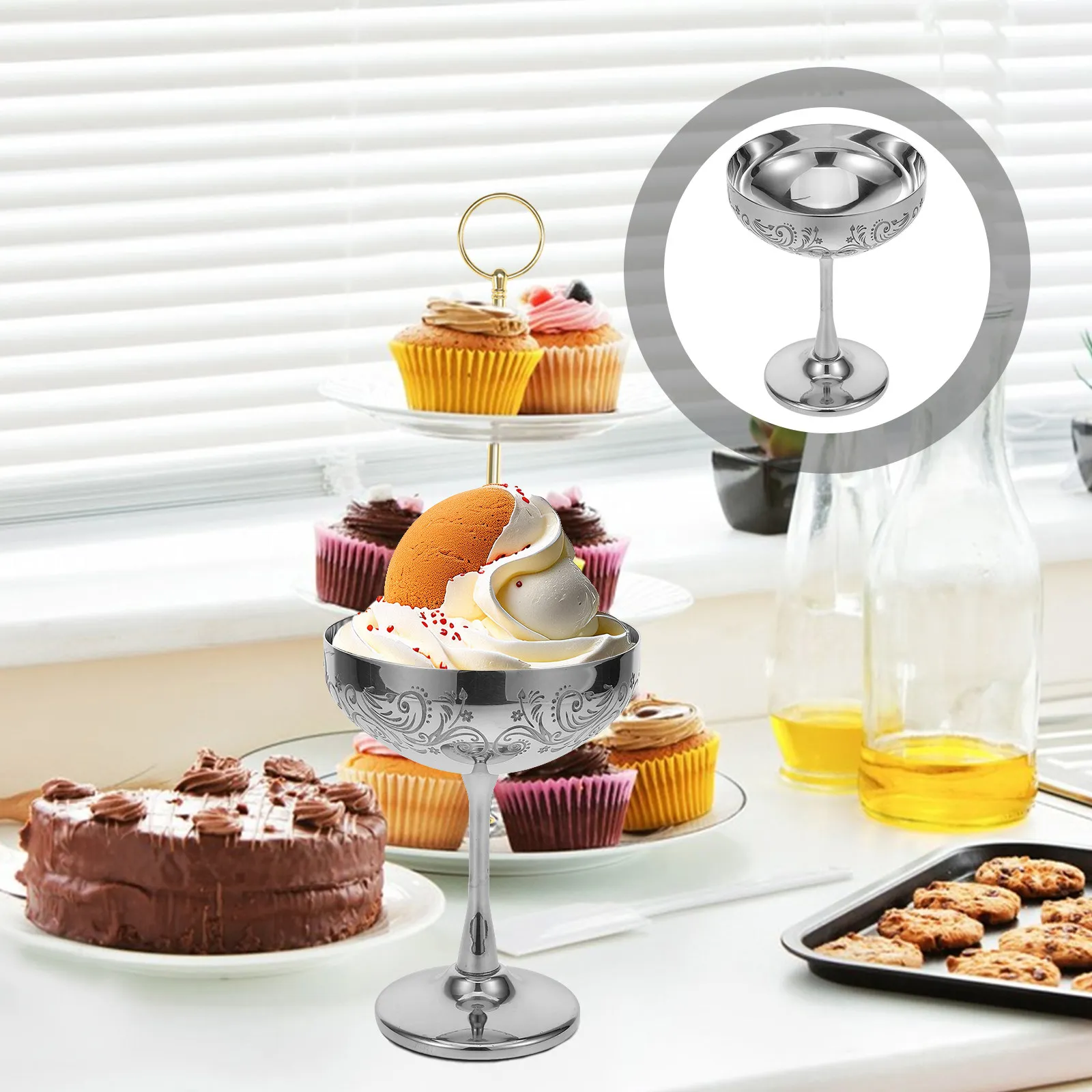 

Премиальная десертная чаша из нержавеющей стали на ножке для мороженого, йогурта, вина, пудинга, фруктов, закусок. Многоразовые металлические стаканы.