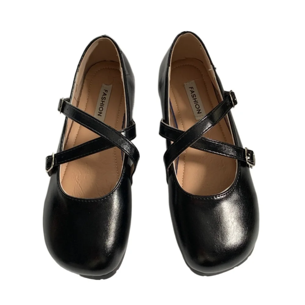 

Fashion Sweet Slip On Flats Shoes Soft Sole Shallow Cut Leather Ballet Shoes Round Toe Mary Jane Single Shoes Women