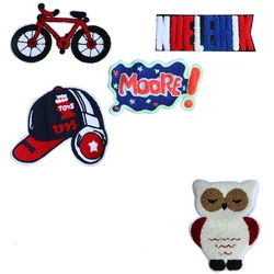 Cartoon Cycling Hat Owl Bicycle Chenille Icon Applique Towel Embroidery Patches For DIY Iron on Patch Badges on a Backpack
