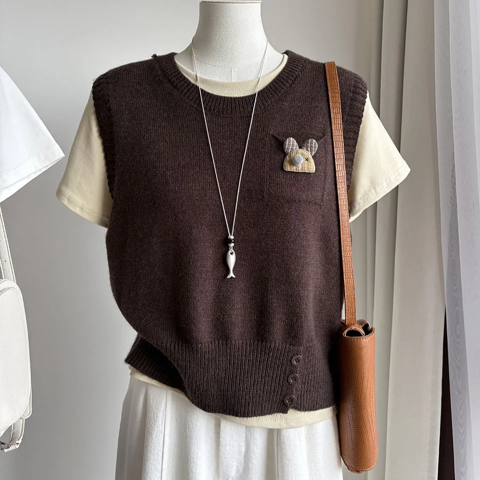 Gray Knitted Vest Women's round Neck Short Style Layering Tank Top Lazy High-End Feeling Autumn Winter New Arrival Fashionable