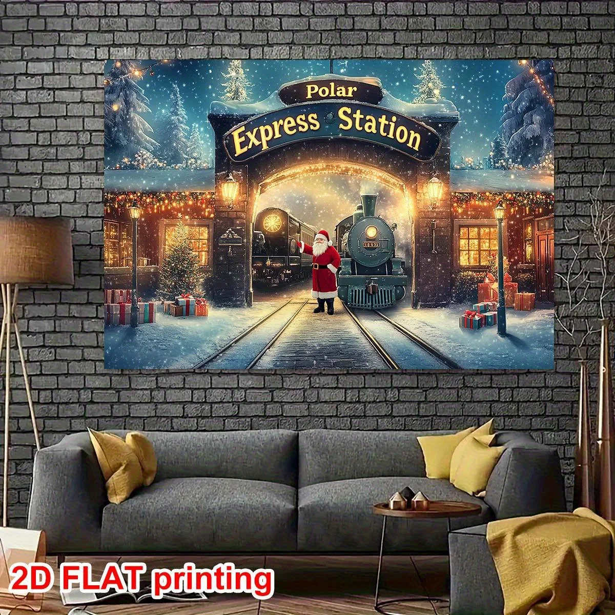 1 ديكور محطة عيد الميلاد Polar Express العتيقة - قماش خلفية وصول سانتا كلوز، نمط ندفة الثلج، بوليستر