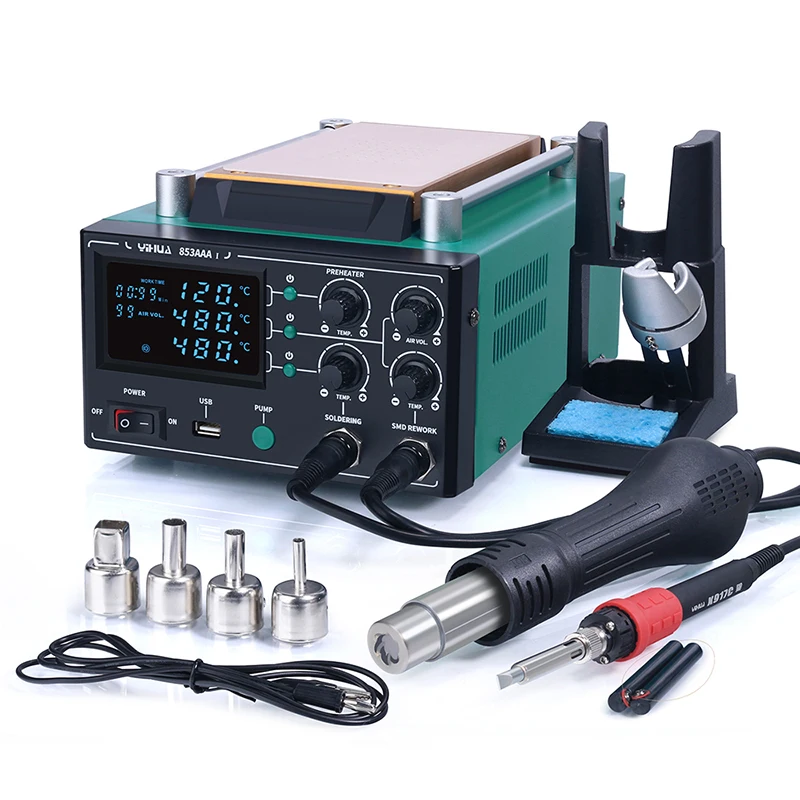

YIHUA 853AAA-I 3 in 1 Digital SMD Soldering Desoldering Hot air Gun Preheat BGA Rework Soldering Station